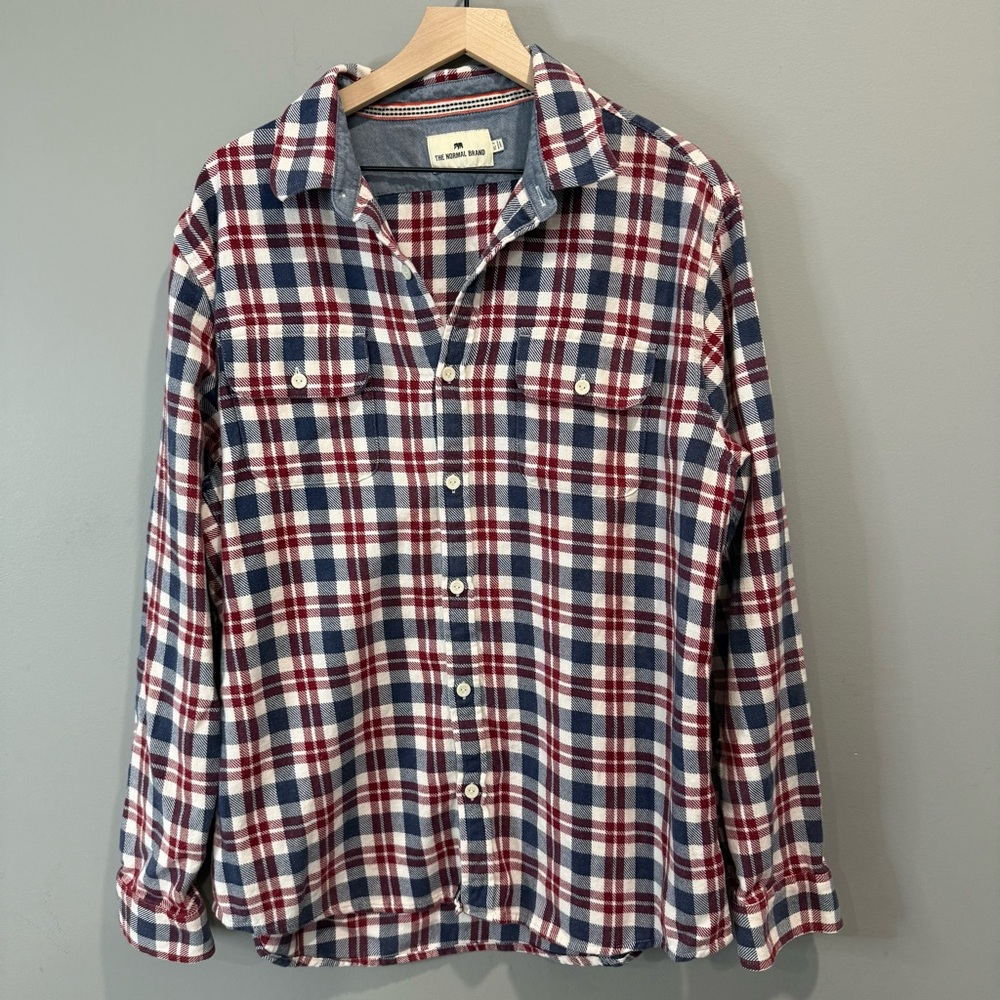 The Normal Brand Plaid Button-Down Shirt in Red, Blue & White XLT